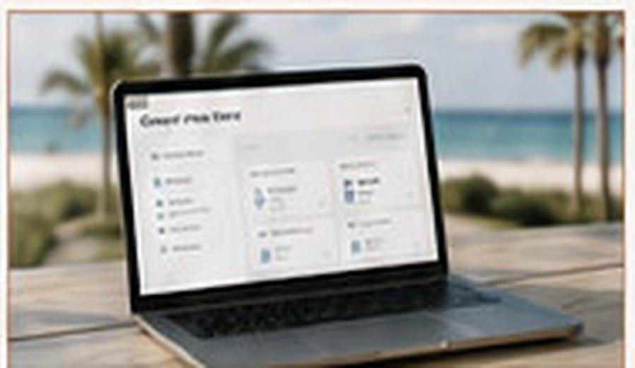 Open laptop on an outdoor table showing a web portal interface