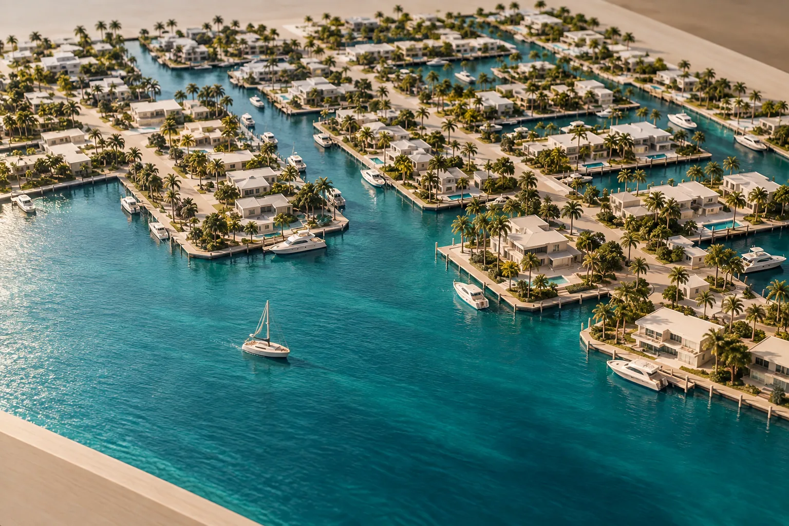 Conceptual model of a Florida canal neighborhood; not a map or actual Lighthouse Point photograph.